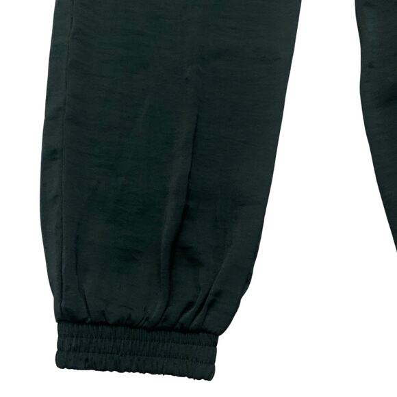 MELLODAY Forest Dark Green Satin Relaxed Jogger Track Pants Small High Waist - Picture 4 of 9